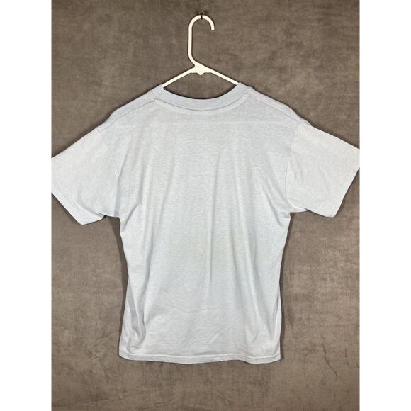 Vintage 90s Hanes HeavyWeight 50\50 Feather Print Mens T-Shirt Medium Blue USA - Picture 2 of 6